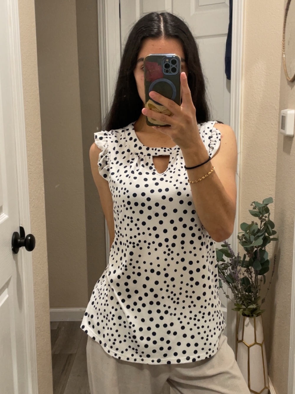 PerSeption Concept White Polka Dot Sleeveless Blouse